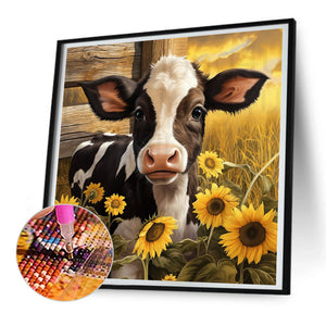 Sunflower Cow 30*30CM(Canvas) Full Round Drill Diamond Painting