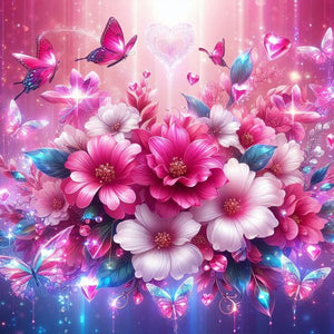 Flower Cluster Butterfly 30*30CM(Canvas) Full Round Drill Diamond Painting