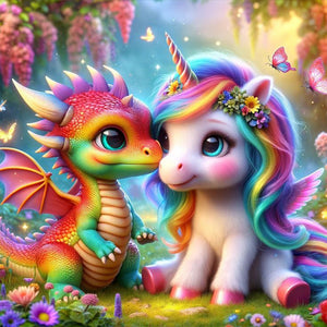 Rainbow Dragon And Rainbow Pony 30*30CM(Canvas) Full Round Drill Diamond Painting