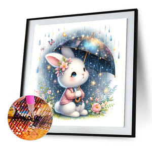 Rabbit Holding Umbrella 30*30CM(Canvas) Full Round Drill Diamond Painting