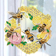 Load image into Gallery viewer, Single Side 5D DIY Diamond Painting Dots Pendant Office Wall Decor (Bee Wreath)
