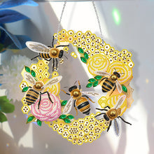 Load image into Gallery viewer, Single Side 5D DIY Diamond Painting Dots Pendant Office Wall Decor (Bee Wreath)
