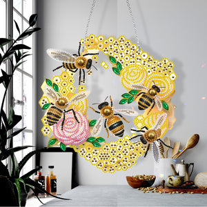 Single Side 5D DIY Diamond Painting Dots Pendant Office Wall Decor (Bee Wreath)