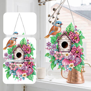 Single Side 5D Diamond Painting Dots Pendant Wall Decor (Flower Bird Cage KJ091)