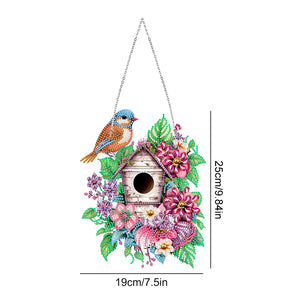 Single Side 5D Diamond Painting Dots Pendant Wall Decor (Flower Bird Cage KJ091)