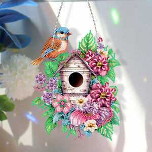 Single Side 5D Diamond Painting Dots Pendant Wall Decor (Flower Bird Cage KJ091)