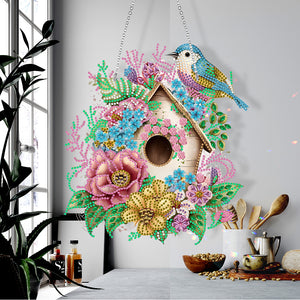 Single Side 5D Diamond Painting Dots Pendant Wall Decor (Flower Bird Cage KJ092)