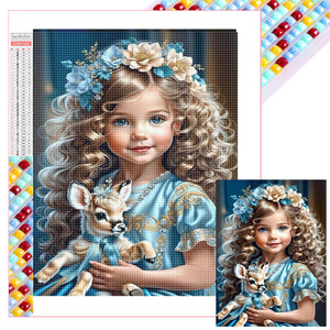 Girl Holding Deer 30*40CM(Picture) Full Square Drill Diamond Painting