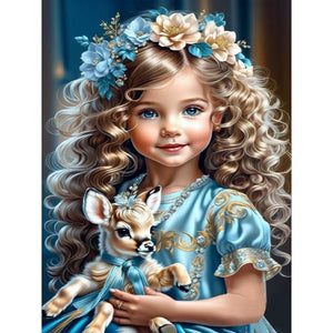 Girl Holding Deer 30*40CM(Picture) Full Square Drill Diamond Painting