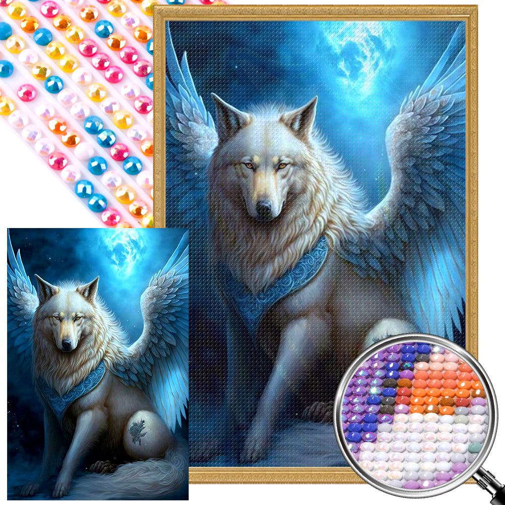 White Wolf With Wings 40*60CM(Picture) Full AB Round Drill Diamond Painting