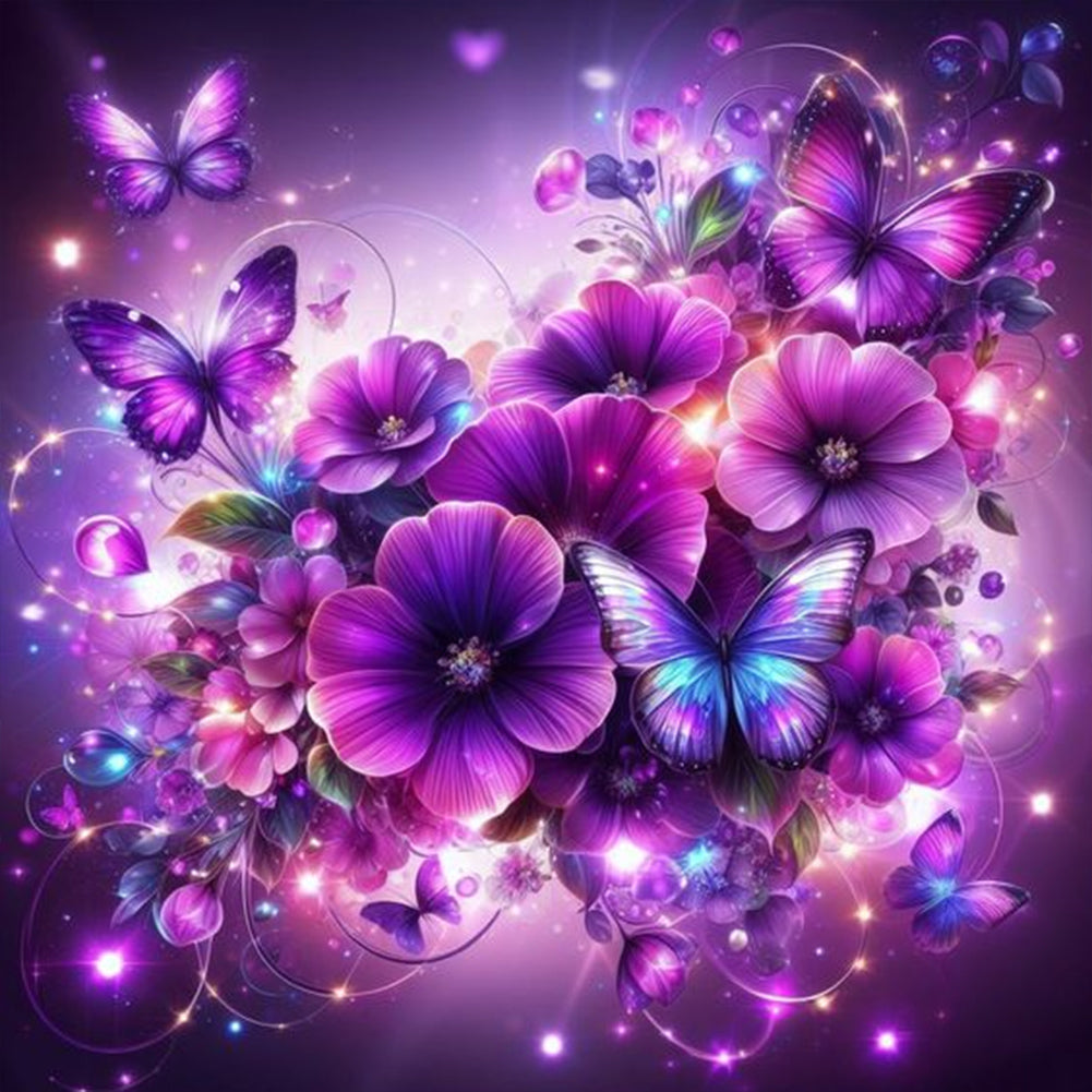 Purple Butterfly Flower 30*30CM(Canvas) Full Round Drill Diamond Painting