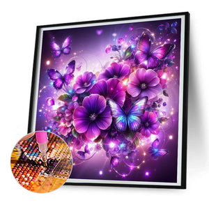 Purple Butterfly Flower 30*30CM(Canvas) Full Round Drill Diamond Painting