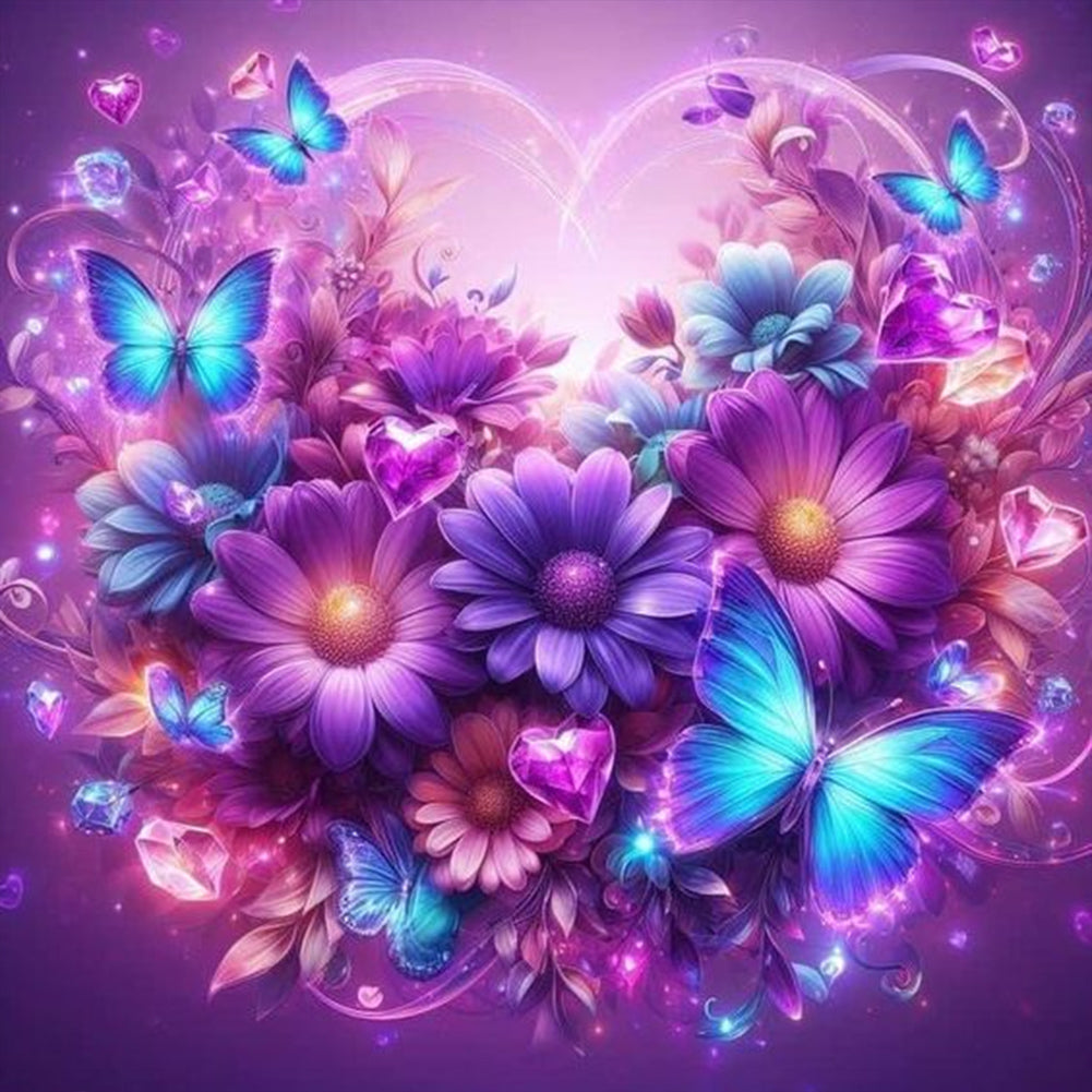 Purple Butterfly Flower 30*30CM(Canvas) Full Round Drill Diamond Painting