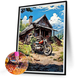 House Motorcycle 30*40CM(Canvas) Full Round Drill Diamond Painting