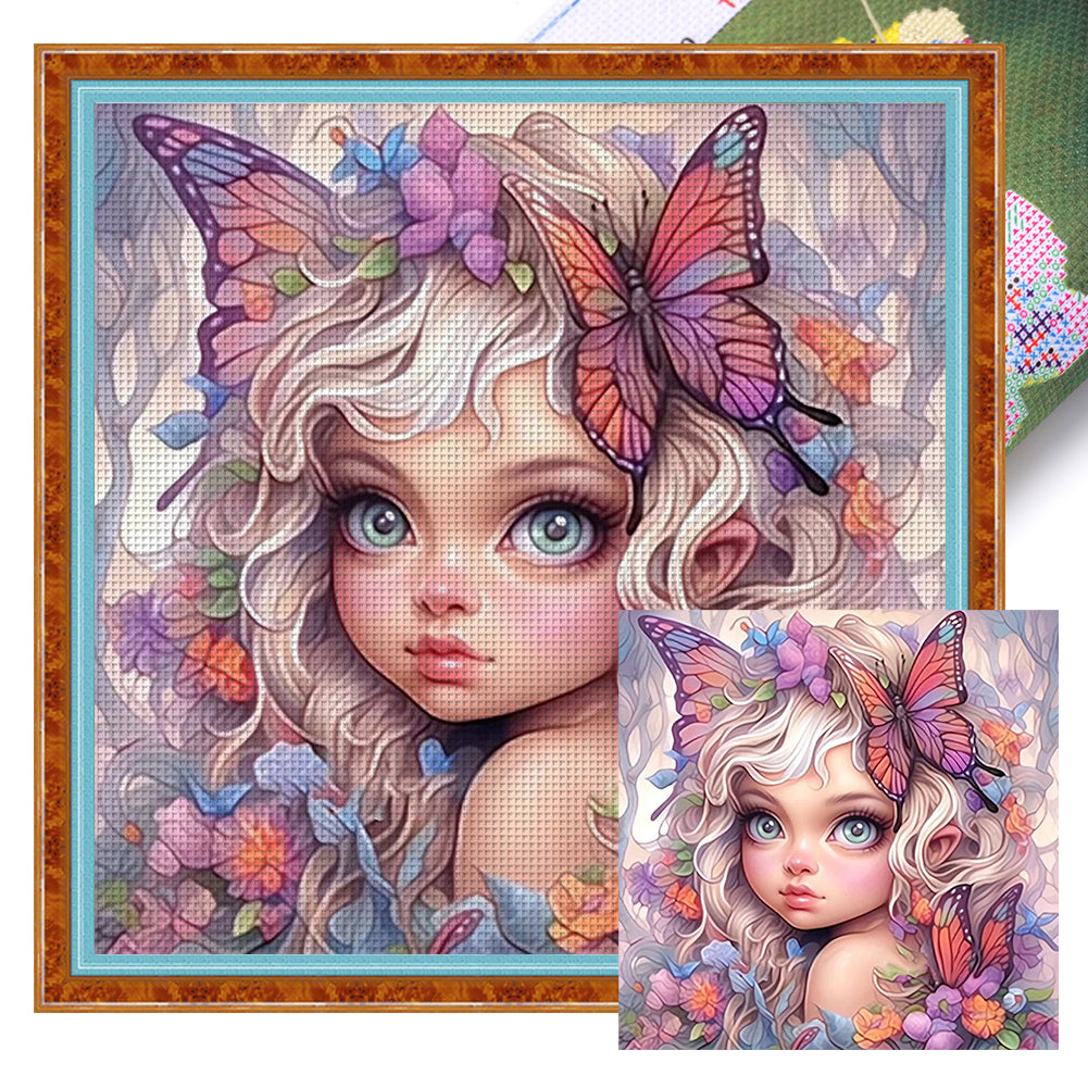 Butterfly Girl - 50*50CM 14CT Stamped Cross Stitch