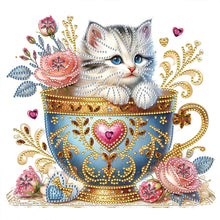 Load image into Gallery viewer, Blue Cup Kitten 30*30CM(Canvas) Partial Special Shaped Drill Diamond Painting
