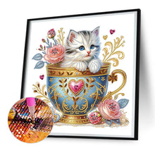 Load image into Gallery viewer, Blue Cup Kitten 30*30CM(Canvas) Partial Special Shaped Drill Diamond Painting
