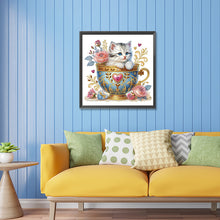 Load image into Gallery viewer, Blue Cup Kitten 30*30CM(Canvas) Partial Special Shaped Drill Diamond Painting
