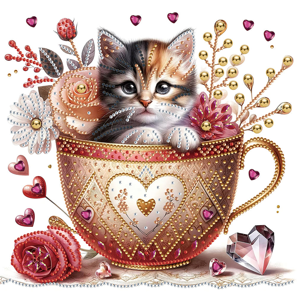 Orange Cup Kitten 30*30CM(Canvas) Partial Special Shaped Drill Diamond Painting