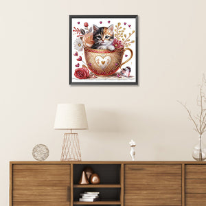 Orange Cup Kitten 30*30CM(Canvas) Partial Special Shaped Drill Diamond Painting