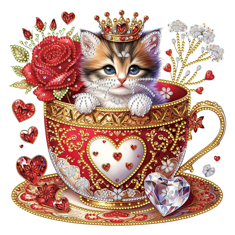 Red Cup Kitten 30*30CM(Canvas) Partial Special Shaped Drill Diamond Painting