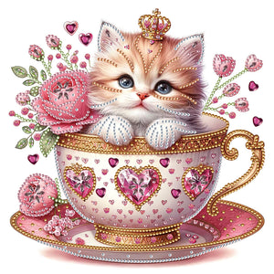 White Cup Kitten 30*30CM(Canvas) Partial Special Shaped Drill Diamond Painting