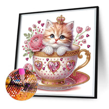 Load image into Gallery viewer, White Cup Kitten 30*30CM(Canvas) Partial Special Shaped Drill Diamond Painting
