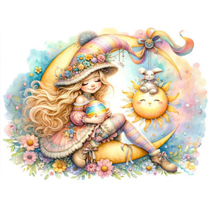 Easter Girl With Colored Eggs 40*30CM(Picture) Full AB Round Drill Diamond Painting