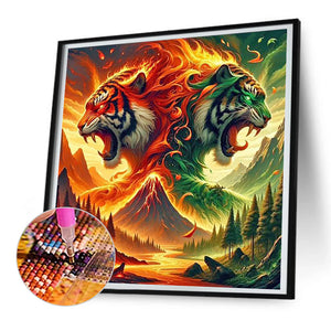 Fire And Forest Tiger 30*30CM(Canvas) Full Round Drill Diamond Painting
