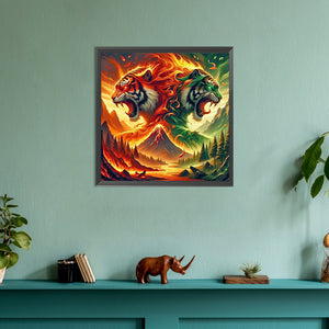 Fire And Forest Tiger 30*30CM(Canvas) Full Round Drill Diamond Painting