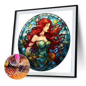 Glass Painting - Disney Princess-Mermaid Princess 40*40CM(Picture) Full AB Round Drill Diamond Painting