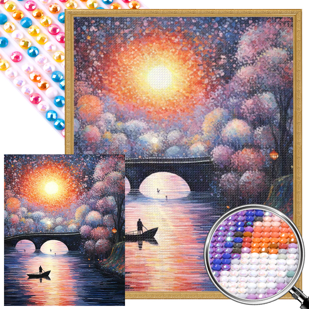 Small Bridge At Sunset And Flowing Water 40*50CM(Picture) Full AB Round Drill Diamond Painting