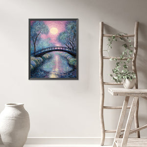 Small Bridge At Sunset And Flowing Water 40*50CM(Picture) Full AB Round Drill Diamond Painting