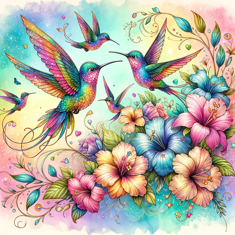 Flowers Hummingbird 30*30CM(Canvas) Full Round Drill Diamond Painting