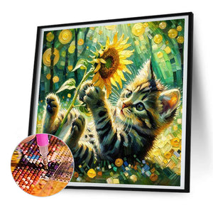 Sunflower And Kitten 30*30CM(Canvas) Full Round Drill Diamond Painting