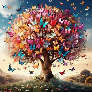 Colorful Butterfly Sacred Tree 30*30CM(Canvas) Full Round Drill Diamond Painting