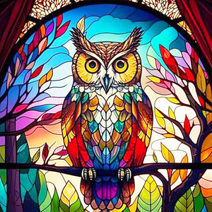 Galss Painting Colored Owl 30*30CM(Canvas) Full Round Drill Diamond Painting