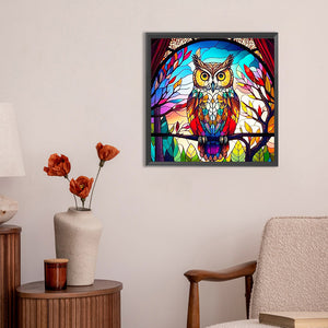 Galss Painting Colored Owl 30*30CM(Canvas) Full Round Drill Diamond Painting