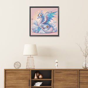 Colorful Feather Silver Dragon 30*30CM(Canvas) Partial Special Shaped Drill Diamond Painting