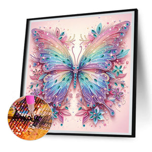 Pink Curtain Butterfly 30*30CM(Canvas) Partial Special Shaped Drill Diamond Painting