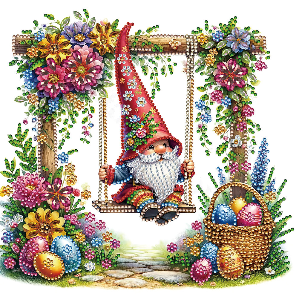 Easter Swing Gnome 30*30CM(Canvas) Partial Special Shaped Drill Diamond Painting