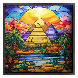 Glass Painting-Great Pyramid Of Giza, Egypt - 50*50CM 11CT Stamped Cross Stitch