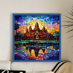 Glass Painting-Angkor Wat, Cambodia - 50*50CM 11CT Stamped Cross Stitch