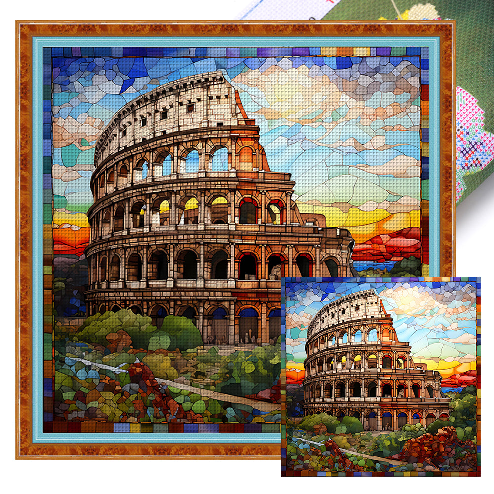 Glass Painting-Colosseum - 50*50CM 11CT Stamped Cross Stitch