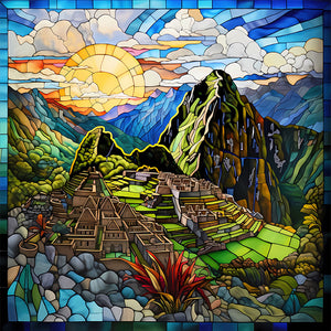 Glass Painting-Machu Picchu, Peru - 50*50CM 11CT Stamped Cross Stitch