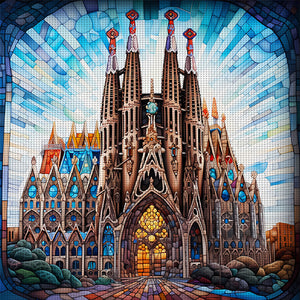 Glass Painting-Sagrada Familia, Spain - 50*50CM 11CT Stamped Cross Stitch