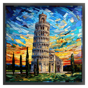 Glass Painting-Leaning Tower Of Pisa, Italy - 50*50CM 11CT Stamped Cross Stitch