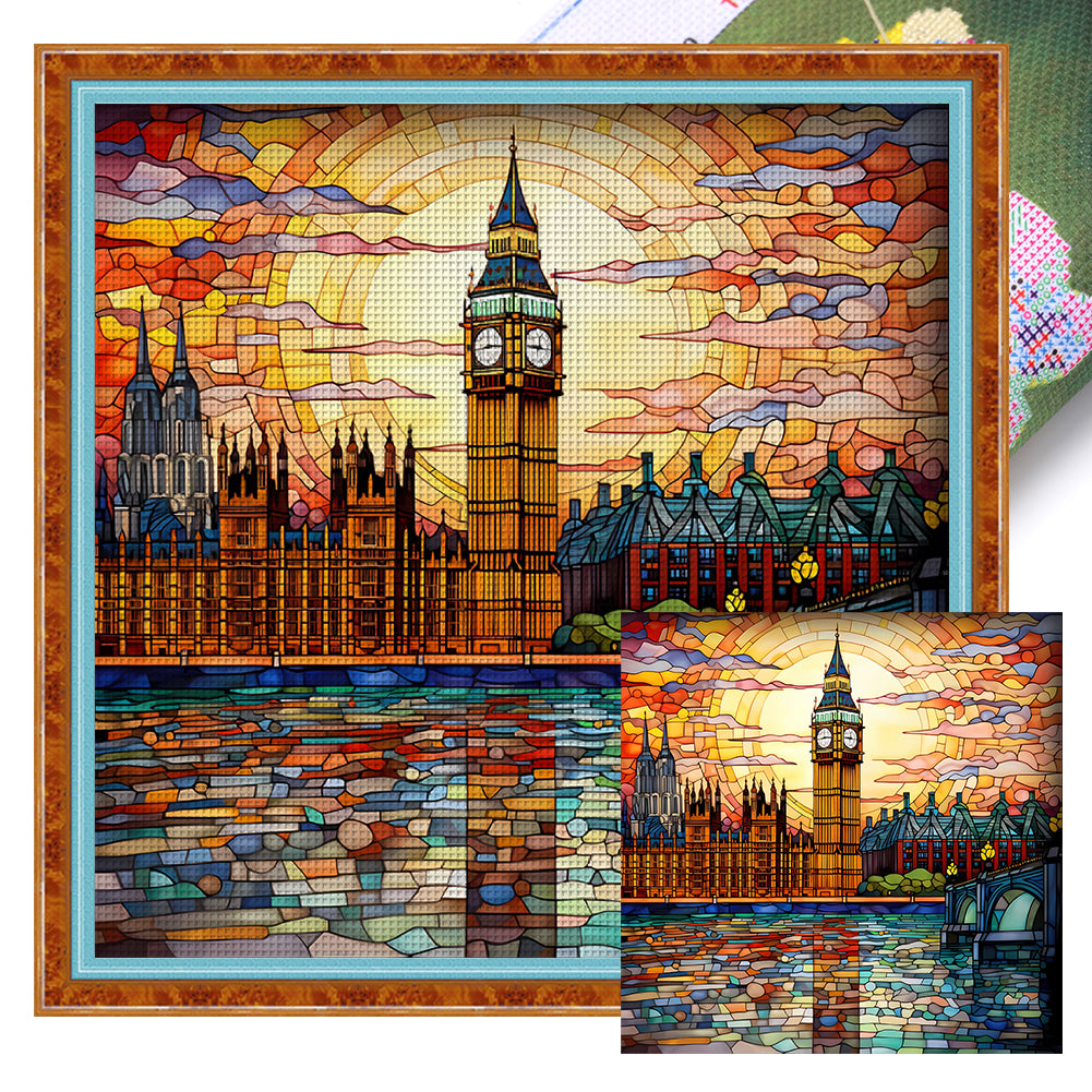 Glass Painting-British Big Ben - 50*50CM 11CT Stamped Cross Stitch
