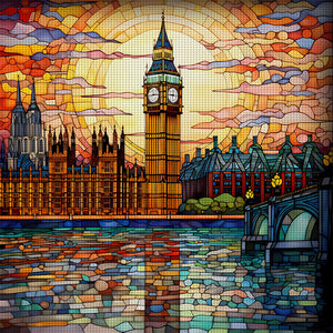 Glass Painting-British Big Ben - 50*50CM 11CT Stamped Cross Stitch