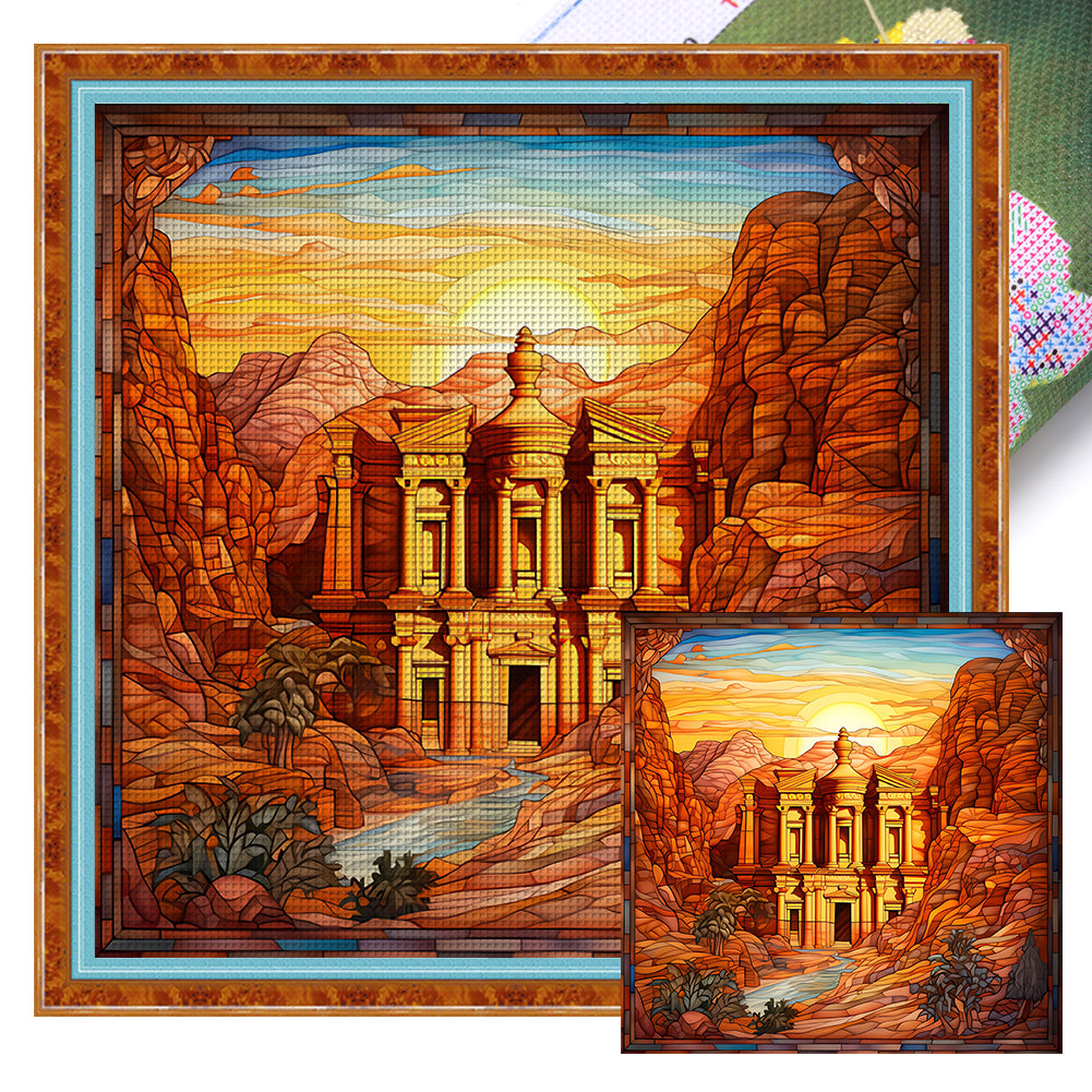 Glass Painting-Petra, Jordan - 50*50CM 11CT Stamped Cross Stitch